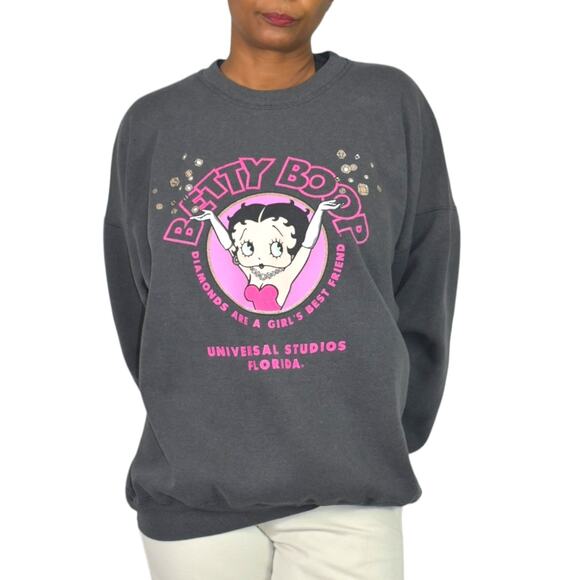 Vintage Betty Boop Sweatshirt Grey Universal Studios Diamonds 90s Plus Size 2X - Picture 3 of 14